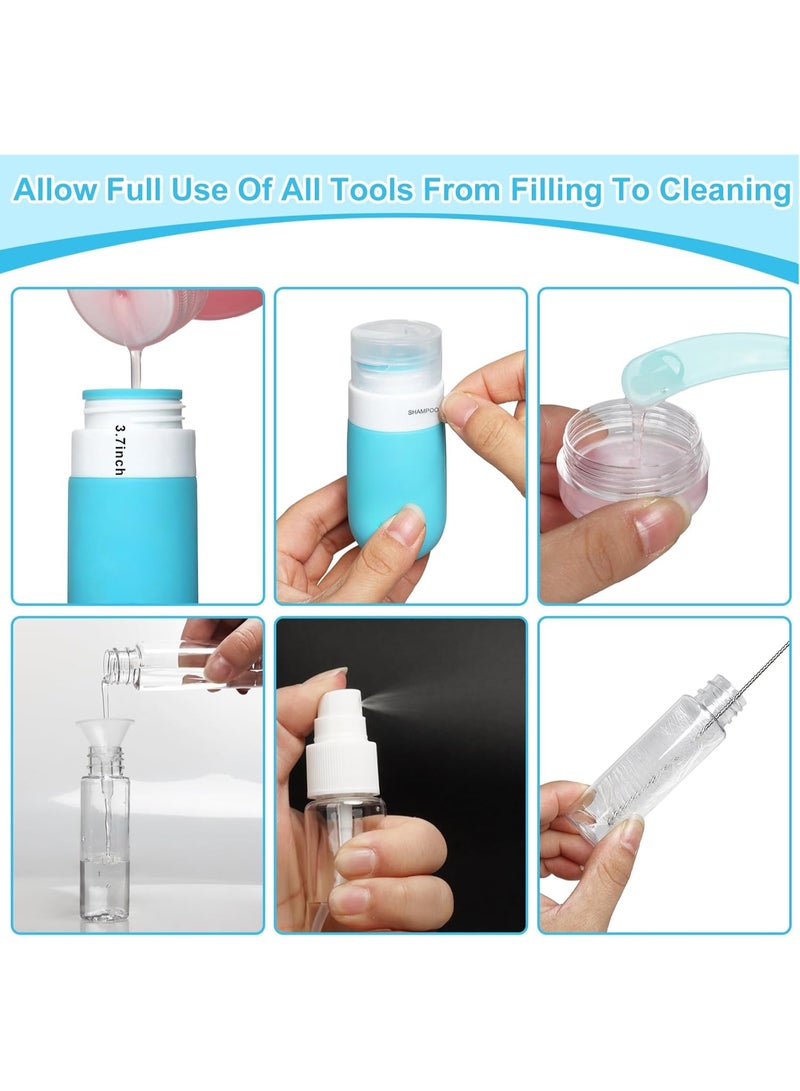 إي وورلد مجموعة زجاجات سفر 16 قطعة لمستحضرات التجميل | عبوات قابلة لإعادة التعبئة ومضادة للتسرب للشامبو، البلسم، اللوشن والسوائل | مجموعة سفر ملونة مع حقيبة - Image 4